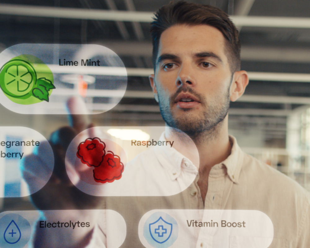 Man selecting Bevi flavor from touchscreen